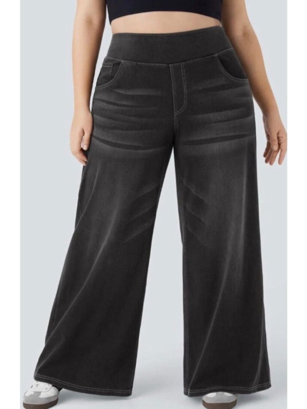 Halara Womens 3X Regular Black Wide-Leg Stretch Jeans With Pockets
